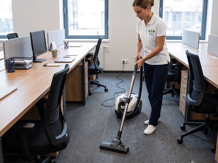 Cozy Clean professional vacuuming an office in Central Florida