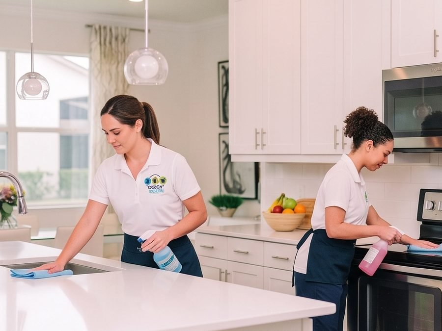 Cozy Clean team cleaning a bright kitchen in an Orlando home
